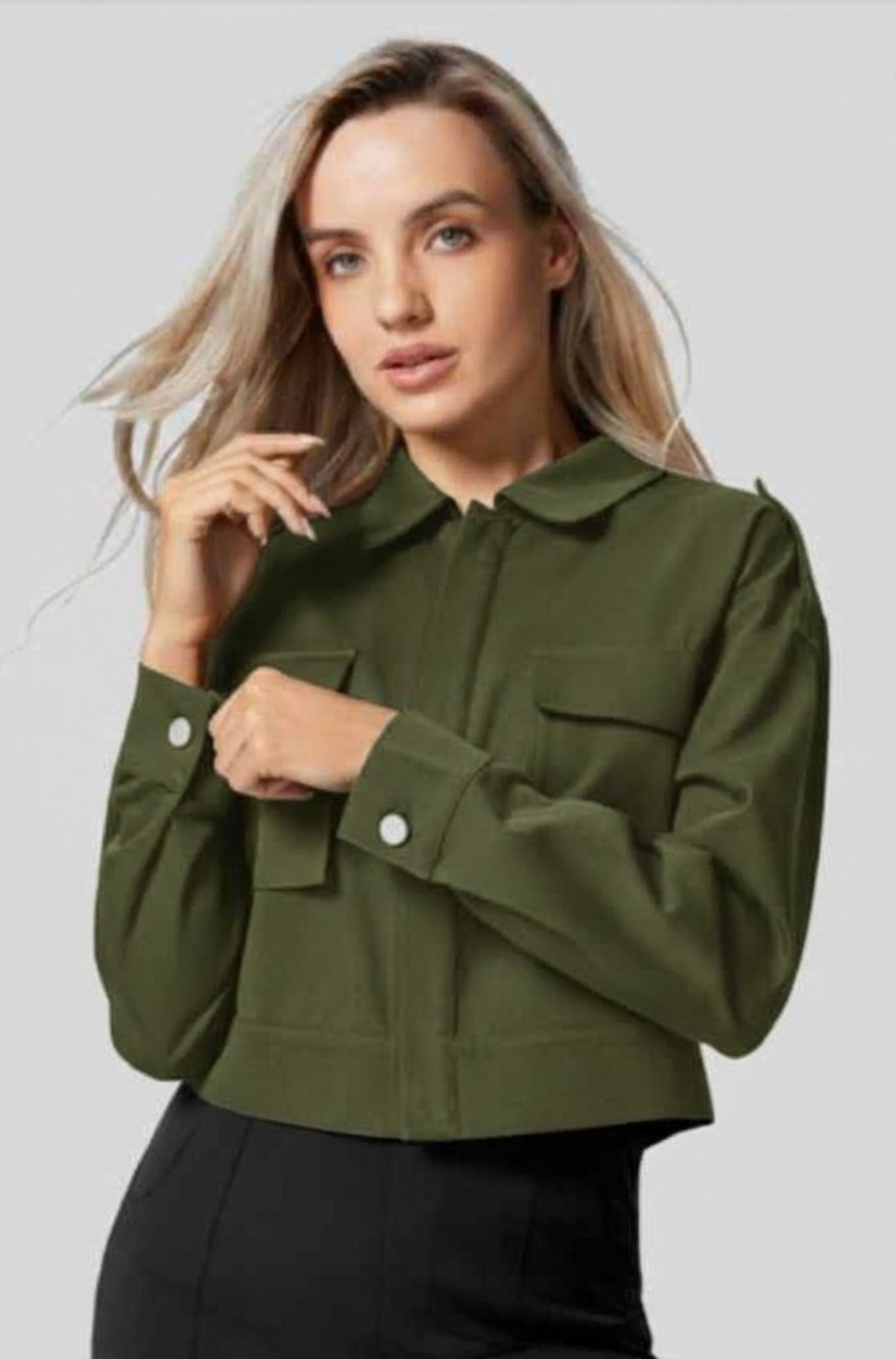 Halara Jacket Womens XS Army Green Cotton Cropped Military Utility Zip Pockets